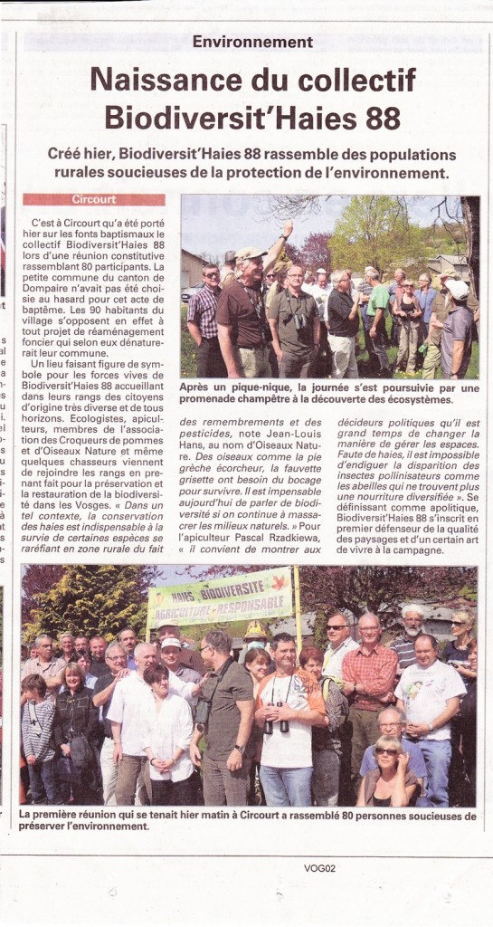 Collectif Biodiversit'Haies à Circourt V osges Matin 10-04-2011