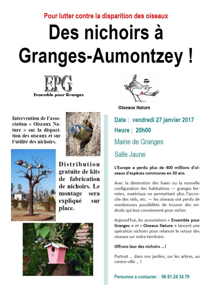 Pour lutter contre la disparition des oiseaux: des nichoirs à Granges-Autmontzey - 27-01-2017