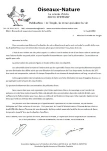 Lettre Oiseaux Nature Demande de suspension de la pêche Préfet des Vosges - 3 août 2018