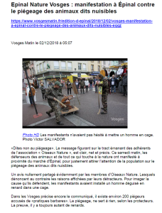 Manifestation à Epinal contre le piégeage des animaux dits nuisibles - Vosges Matin 02-12-2018