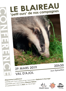 Affiche Conférence Le blaireau petit ours de nos campagnes 29-03-2019 lourd