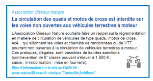 Circulation des quads et moto de cross interdite sur les voies et chemins de randonnée - Revue AMV88 - Mars avril 2019