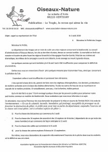 Lettre de Oiseaux Nature au Préfet des Vosges le 02 août 2019 - Préservation de la faune et la flore sauvage lors de l'actuel sécheresse-1