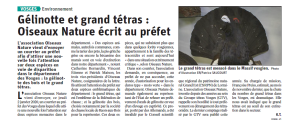 Gelinottes et grand tétras-Oiseaux Nature écrit au préfet - Vosges Matin du 06-01-2020