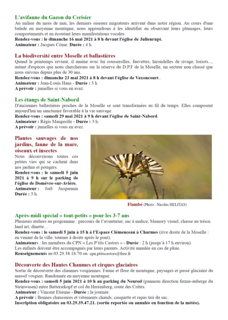 Programme des sorties Oiseaux Nature 2020-2021-2