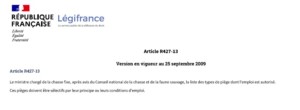 Article R427-13 du code l'environnement - pégeage