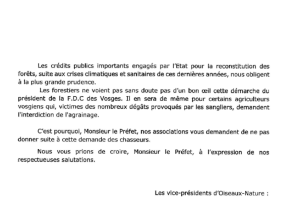 Lettre au Préfet de Oiseaux Nature concernant la pratique de l'agrainage - 01-11-2021 - 2