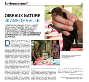 Oiseaux Nature 40 ans de veille - Vosges Matin - 21-11-2021