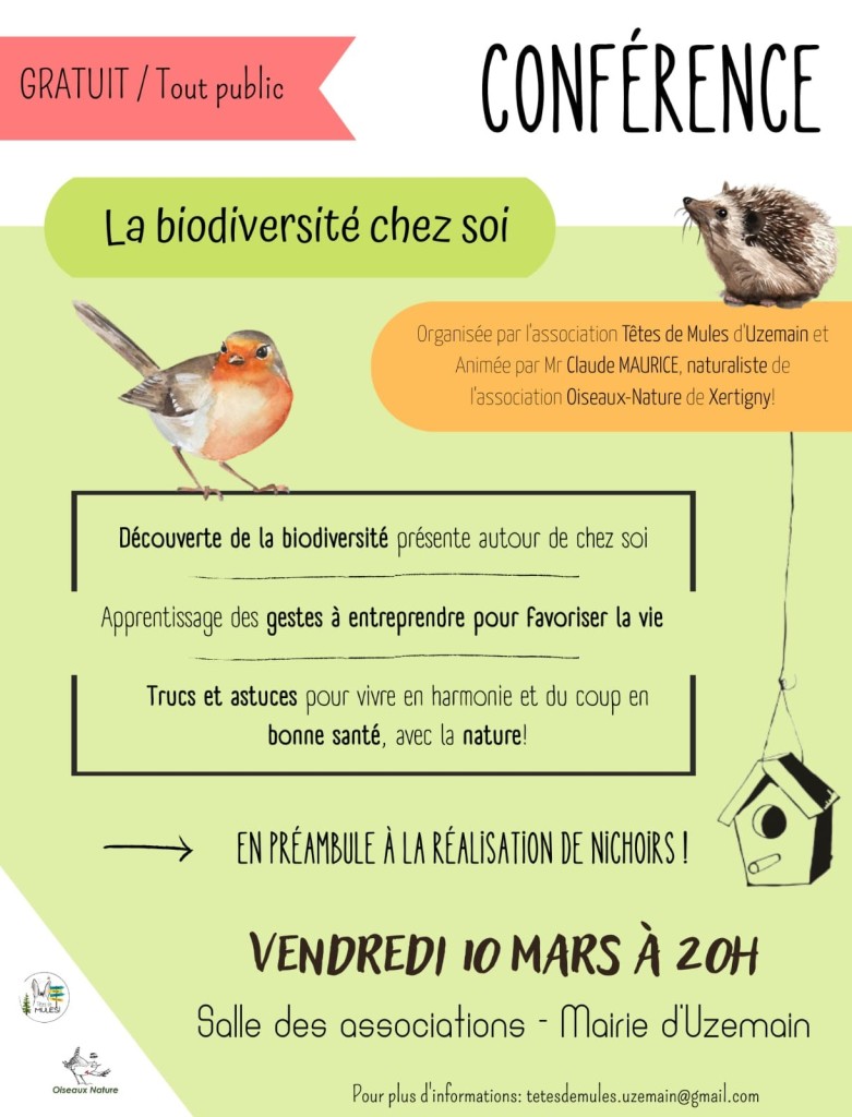 La biodiversité chez soi, le 10 mars à Uzemain