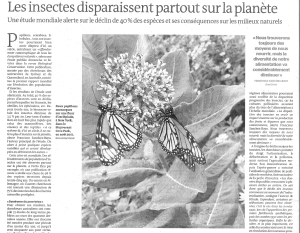 Les insectes disparaissent partout sur la planète - Le Monde du 14 février 2019