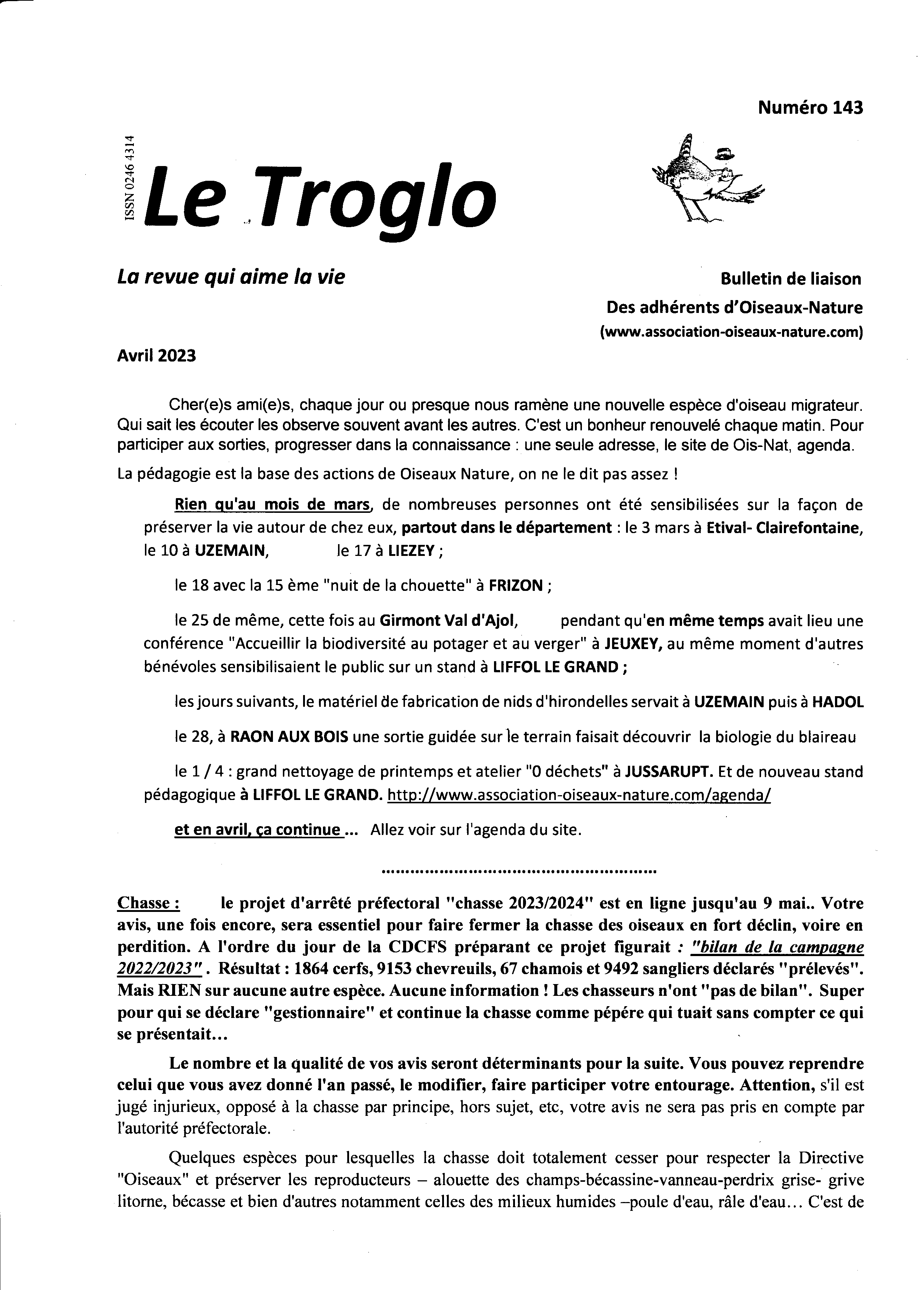 Le Troglo n°143 Avril 2023 couverture