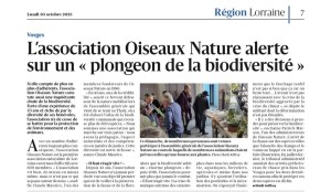 Oiseaux Nature alerte sur plongeon de la biodiversité - Vosges Matin 2023-10-30